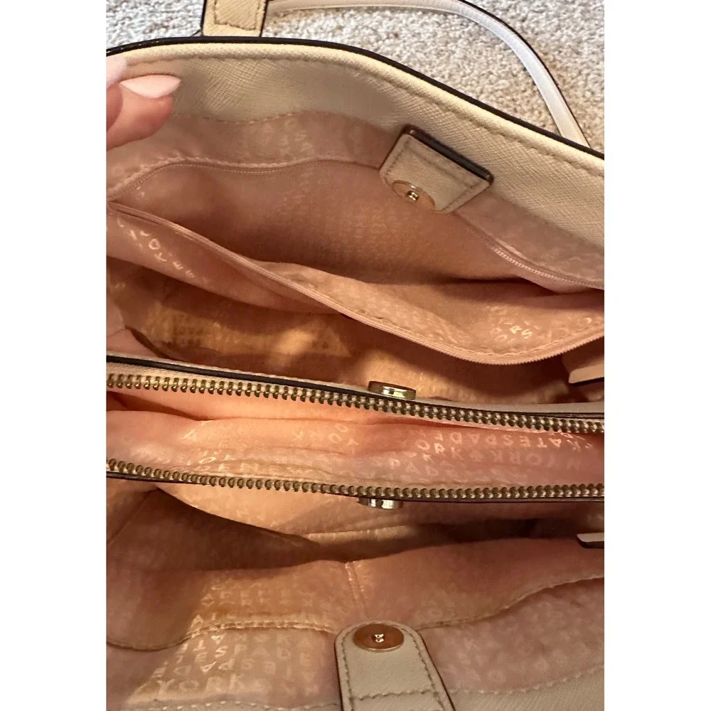 Kate Spade New York Laurel‎ Way Reese Saffiano Leather Satchel Bag Cream Beige